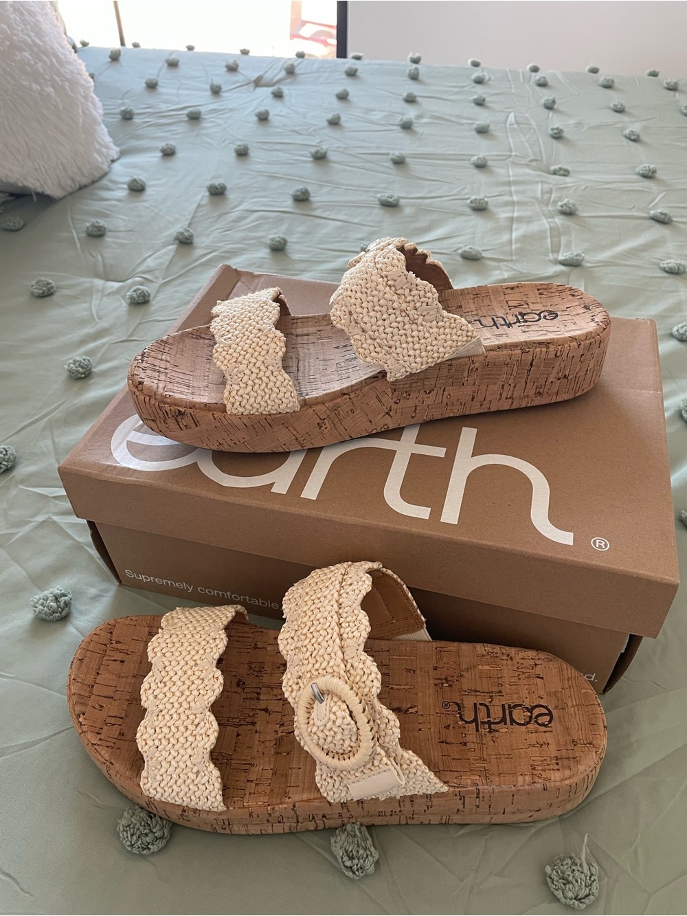Earth Wedges Braided Cork Slide Sandals - Cream - Picture 2 of 3